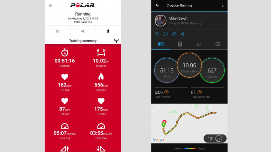 Polar Pacer Pro running accuracy vs garmin