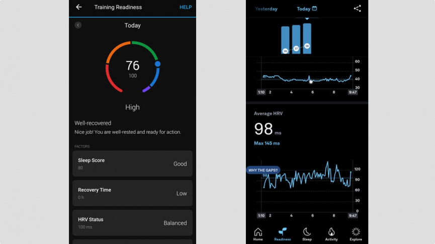 Garmin Forerunner 955 readiness data in app