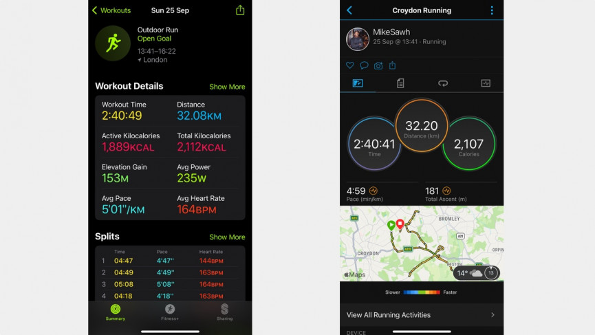 Apple Watch Ultra run test comparison screenshot